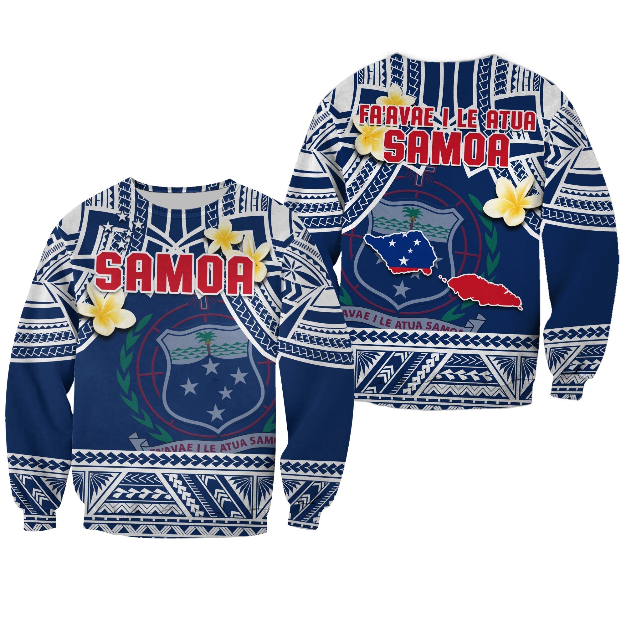 Samoa Sweatshirt Samoan Plumeria Flowers Mix Polynesian Pattern - Wonder Print Shop