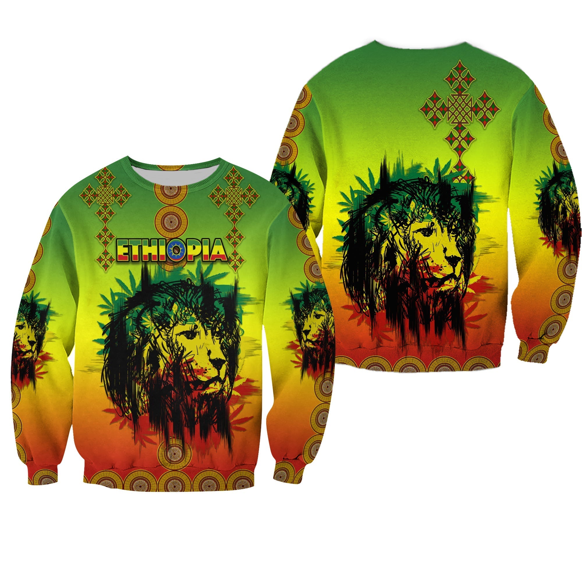 Ethiopia Sweatshirt Cross Mix Lion Colorful Style - Wonder Print Shop