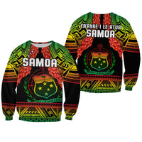 Rugby sweatshirt with black base, bold green red yellow graphic print, long sleeves