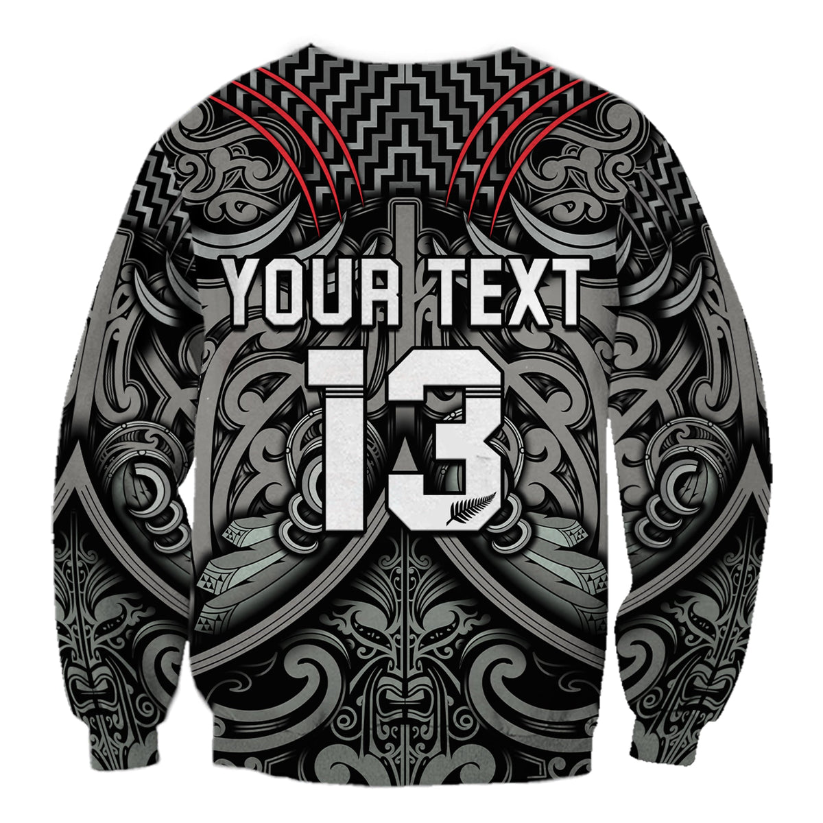 Custom Text and Number New Zealand Silver Fern Rugby Sweatshirt All Black NZ Maori Pattern LT13 - Wonder Print Shop