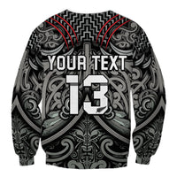 Custom Text and Number New Zealand Silver Fern Rugby Sweatshirt All Black NZ Maori Pattern LT13 - Wonder Print Shop