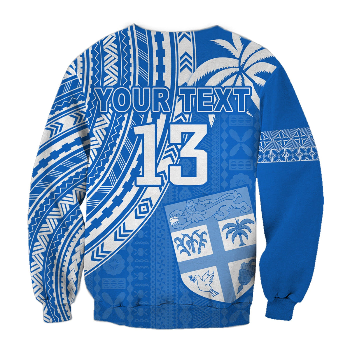 Custom Text and Number Fiji Rugby Sevens Sweatshirt Fijian 7s Tapa Polynesian Blue Ver.01 LT13 - Wonder Print Shop