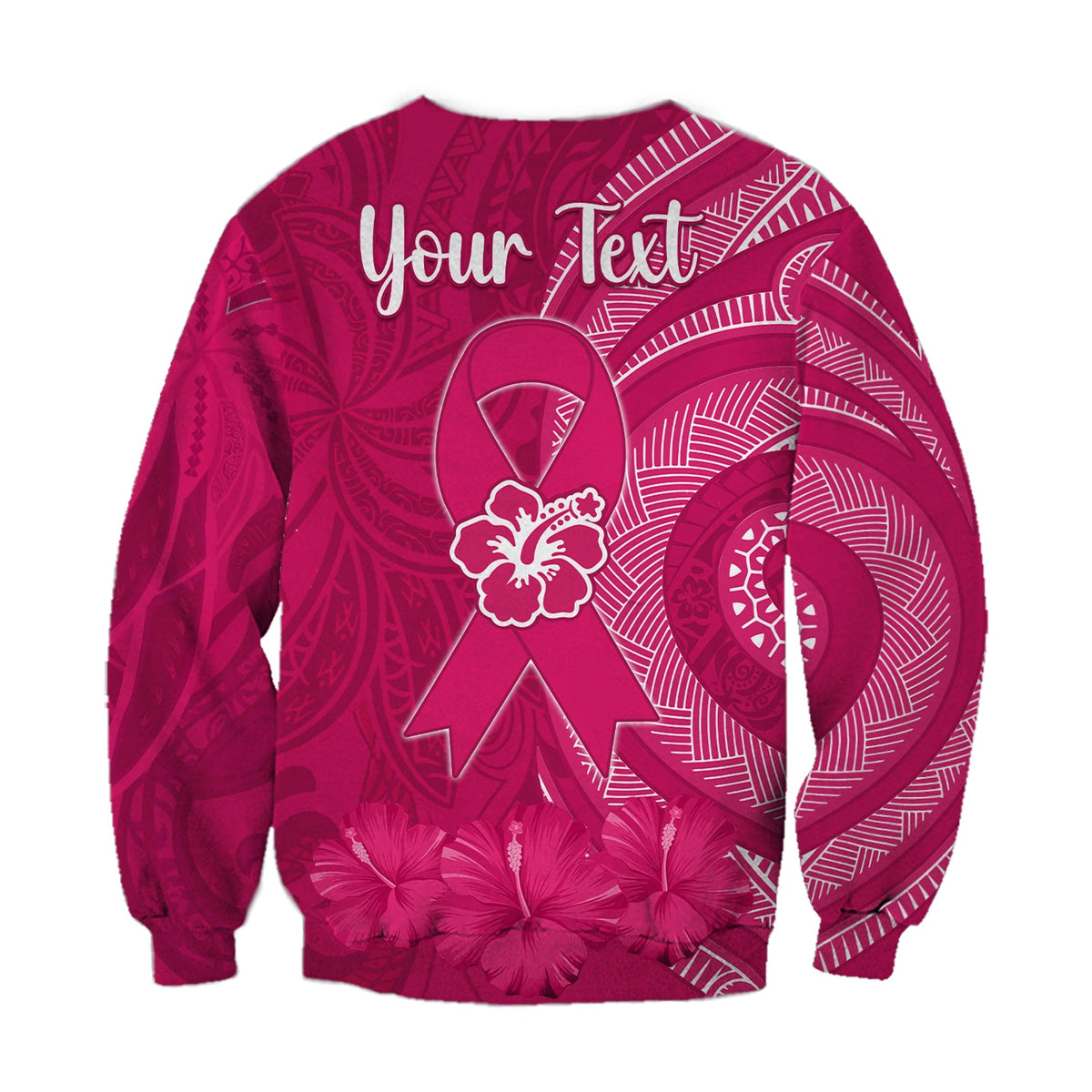 Custom Personalised Breast Cancer Awareness Sweatshirt Hibiscus Polynesian No One Fights Alone LT13 - Wonder Print Shop