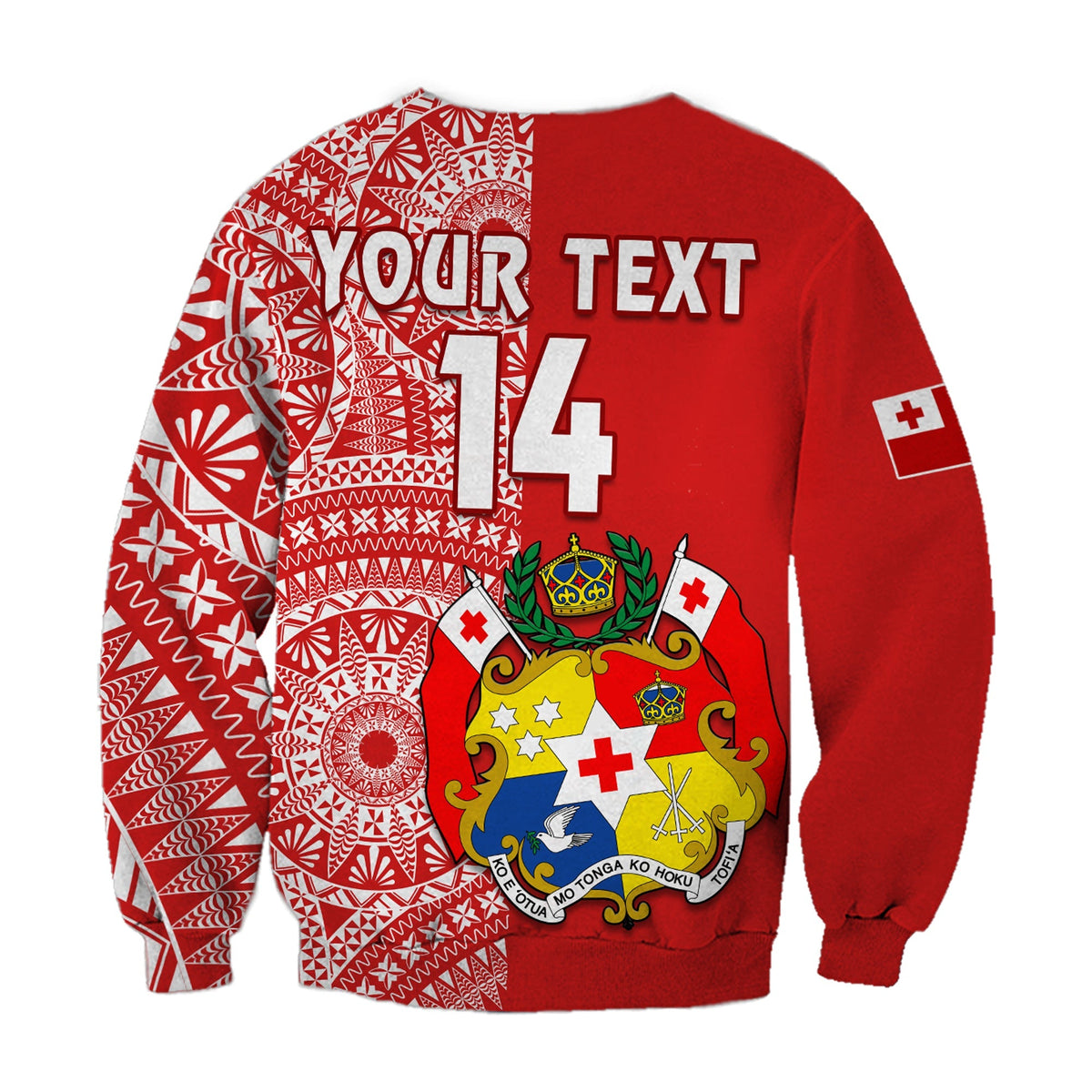 Custom Text And Number Tonga Sweatshirt Tongan Coat Of Arms Ngatu Pattern - Wonder Print Shop