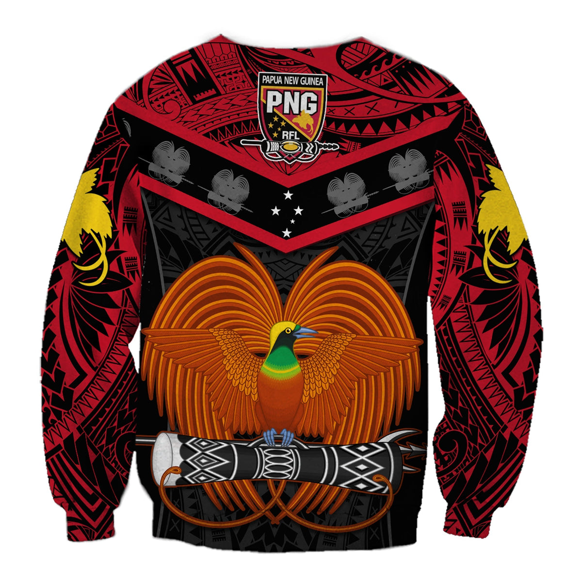 Papua New Guinea Rugby Sweatshirt PNG Kumuls Bird Of Paradise Black - Wonder Print Shop