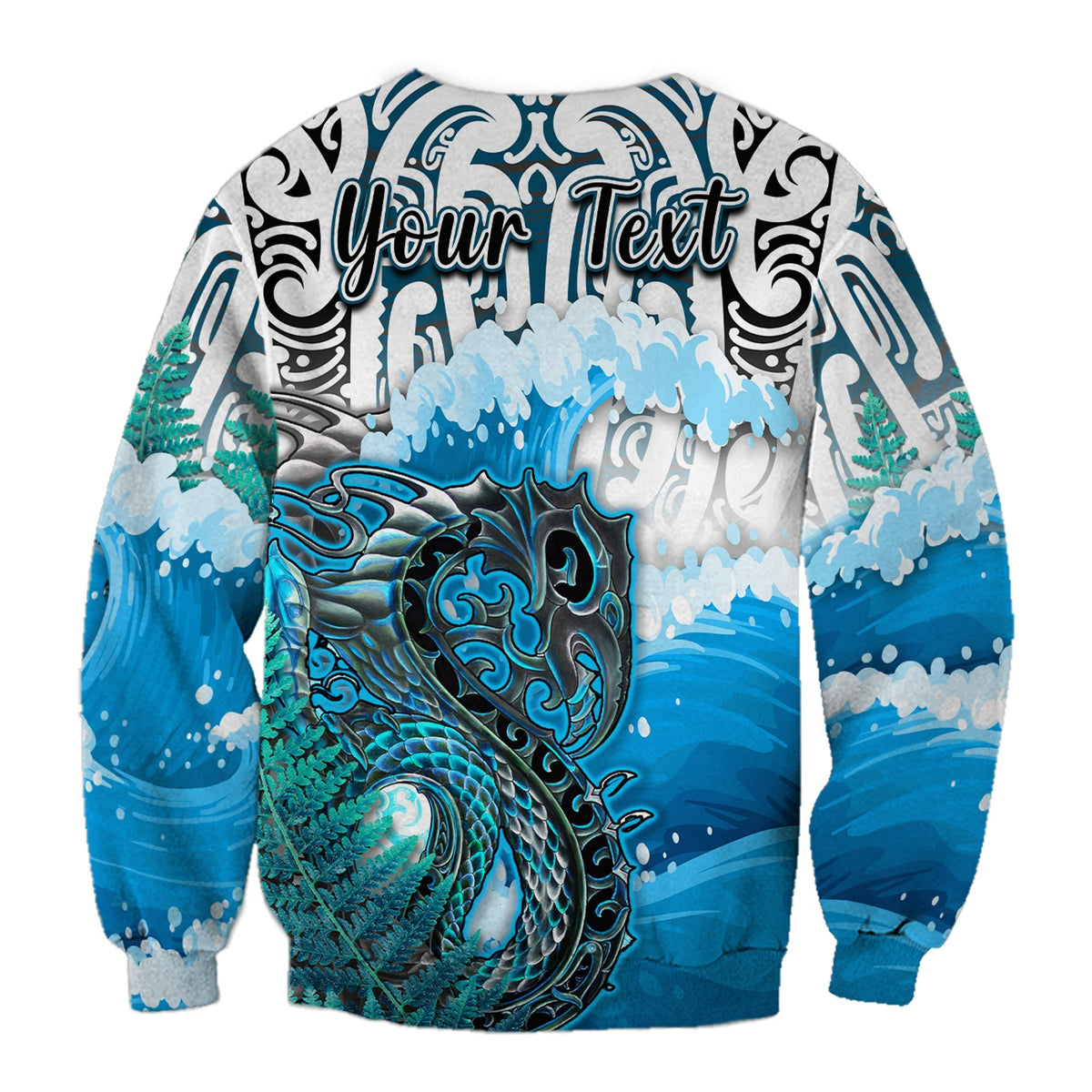 Custom Personalised Manaia Maori Sweatshirt Fern Aotearoa Blue Waves LT13 - Wonder Print Shop