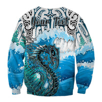 Custom Personalised Manaia Maori Sweatshirt Fern Aotearoa Blue Waves LT13 - Wonder Print Shop