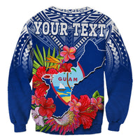 Custom Personalised Guam Chamorro Sweatshirt Guaman Latte Stone Tropical Flowers Blue Version - Wonder Print Shop