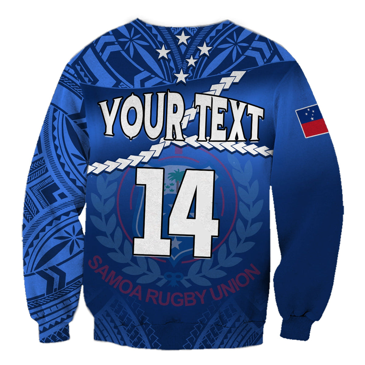 (Custom Text And Number) Samoa Rugby Sweatshirt Manu Samoa Polynesian Hibiscus Blue Style - Wonder Print Shop