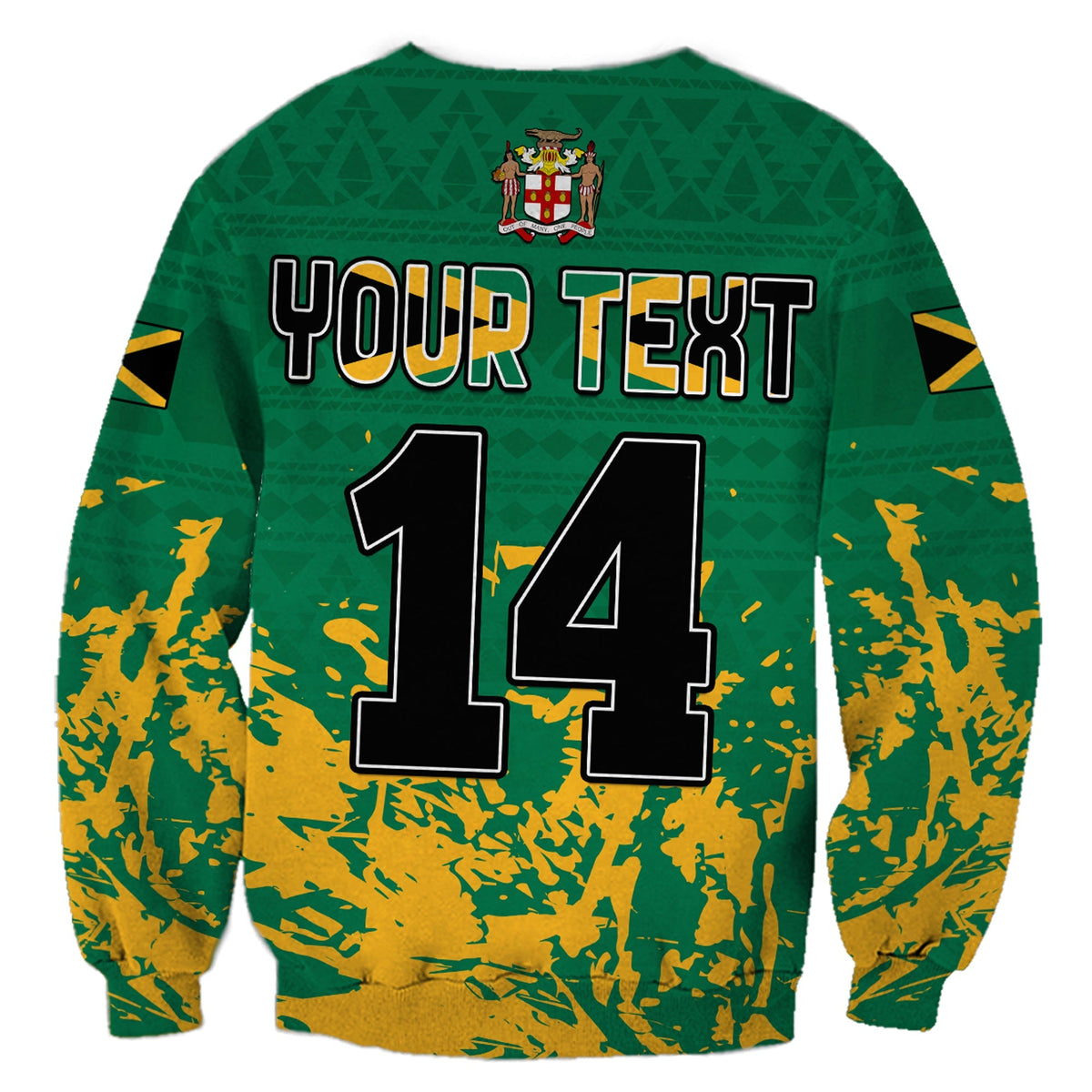 (Custom Text and Number) Jamaica Athletics Sweatshirt Jamaican Flag With African Pattern Sporty Style - Wonder Print Shop