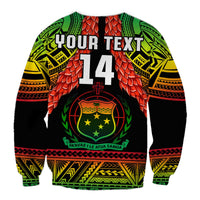 Black rugby sweatshirt with YOUR TEXT and number 14, green crest center and red wings