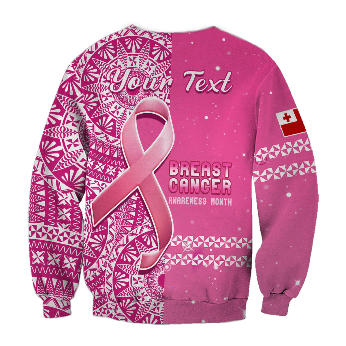 Custom Personalised Tonga Breast Cancer Sweatshirt Tongan Ngatu Pattern No One Fights Alone - Wonder Print Shop