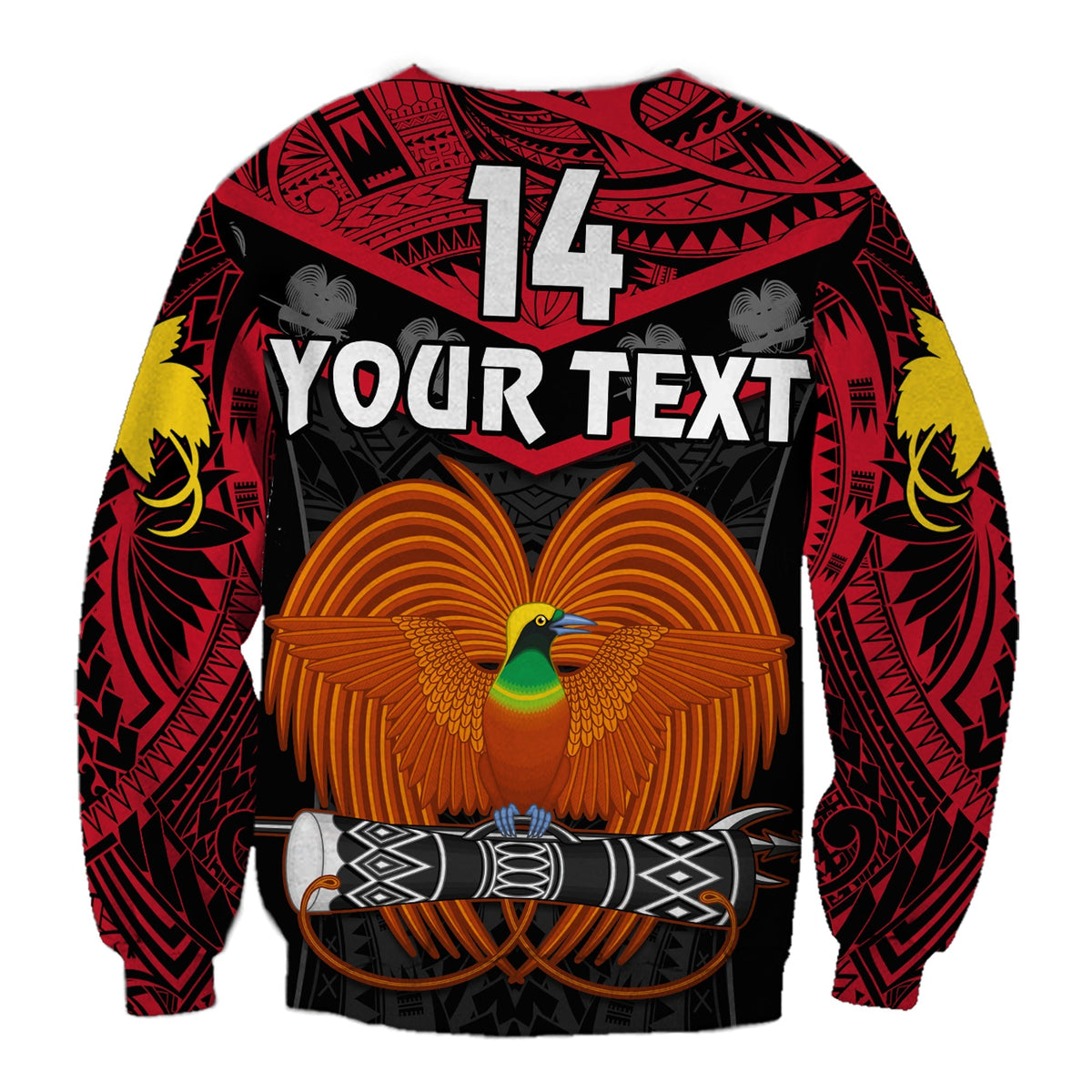 Custom Text And Number Papua New Guinea Rugby Sweatshirt PNG Kumuls Bird Of Paradise Black - Wonder Print Shop