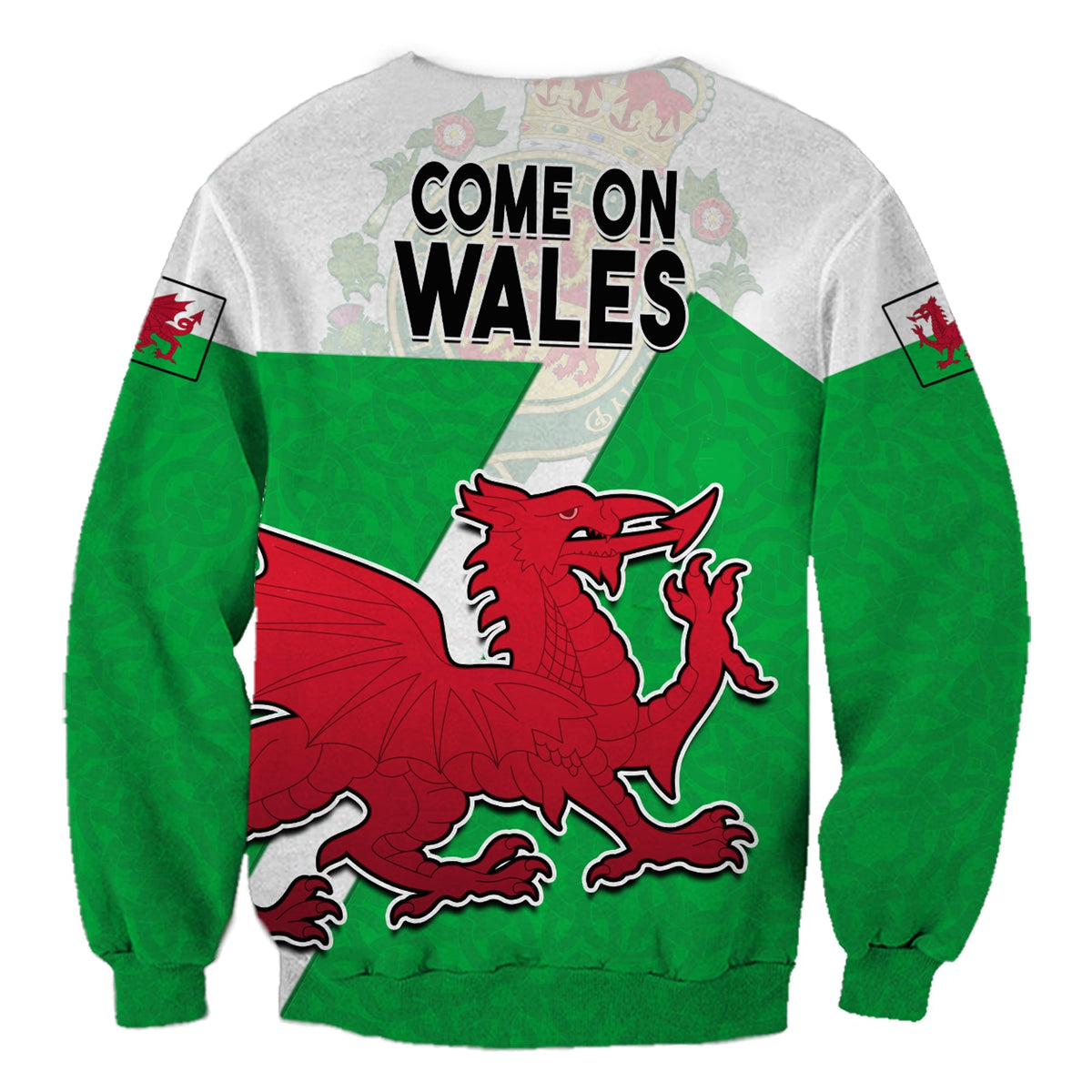Wales Football Sweatshirt Come On Welsh Dragons With Celtic Knot Pattern - Wonder Print Shop