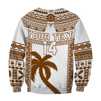 Unisex rugby sweatshirt with brown-and-white tribal print, YOUR TEXT and large palm with 14