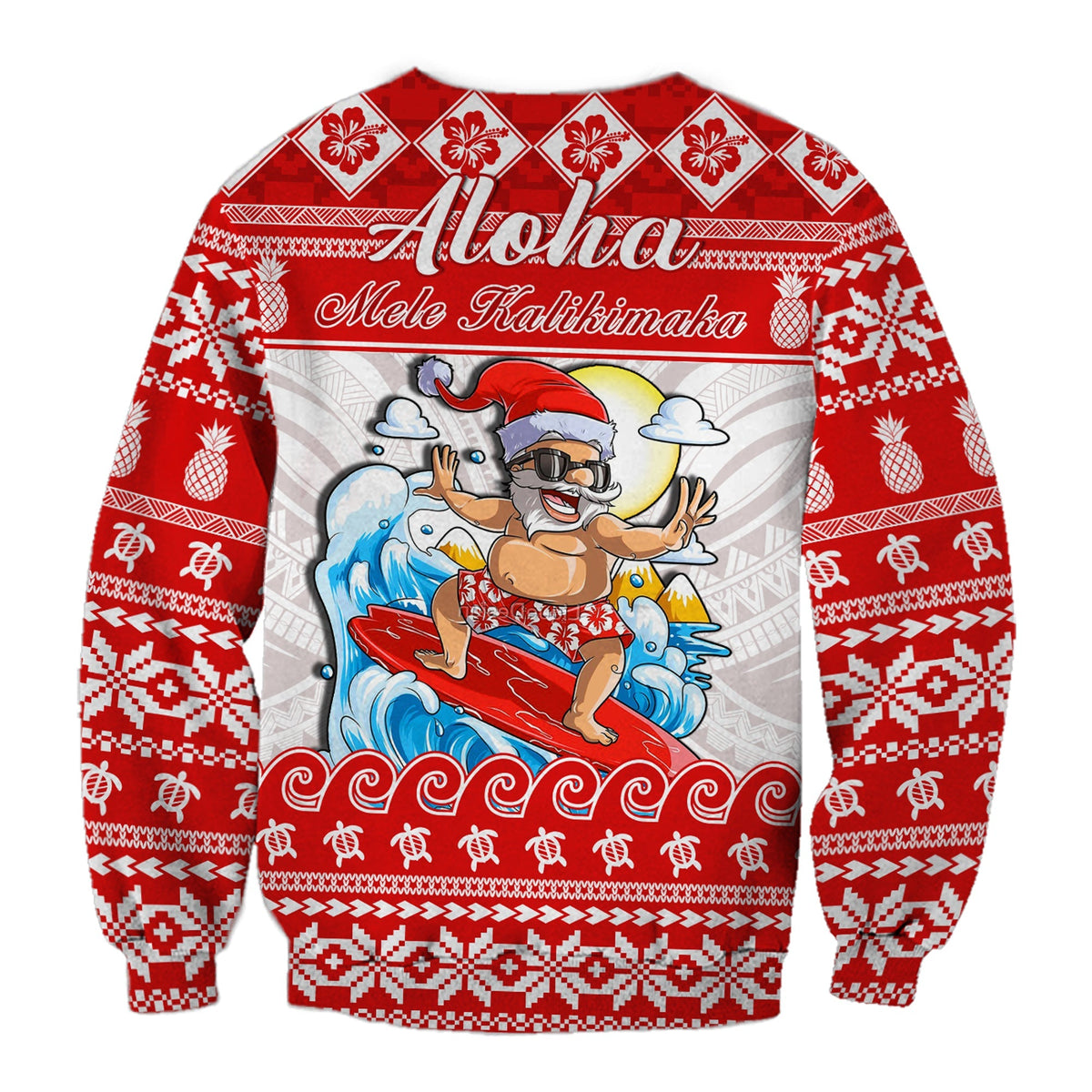 Custom Personalised Hawaii Christmas Sweatshirt Surfing Santa Mele Kalikimaka Polynesian - Wonder Print Shop
