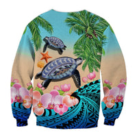 Polynesian Turtle Coconut Tree And Orchids Sweatshirt - Wonder Print Shop