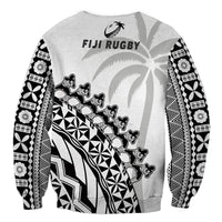 Unisex sweatshirt back in light white with black tribal tapa sleeves and FIJI RUGBY logo