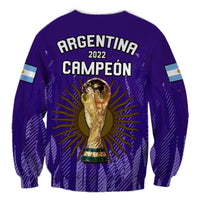 Purple Argentina football sweatshirt with 'CAMPEÓN' trophy graphic and sunburst