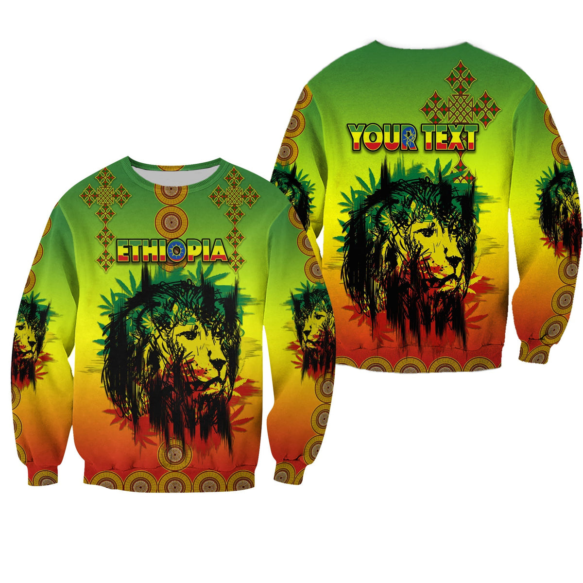 (Custom Personalised) Ethiopia Sweatshirt Cross Mix Lion Colorful Style - Wonder Print Shop