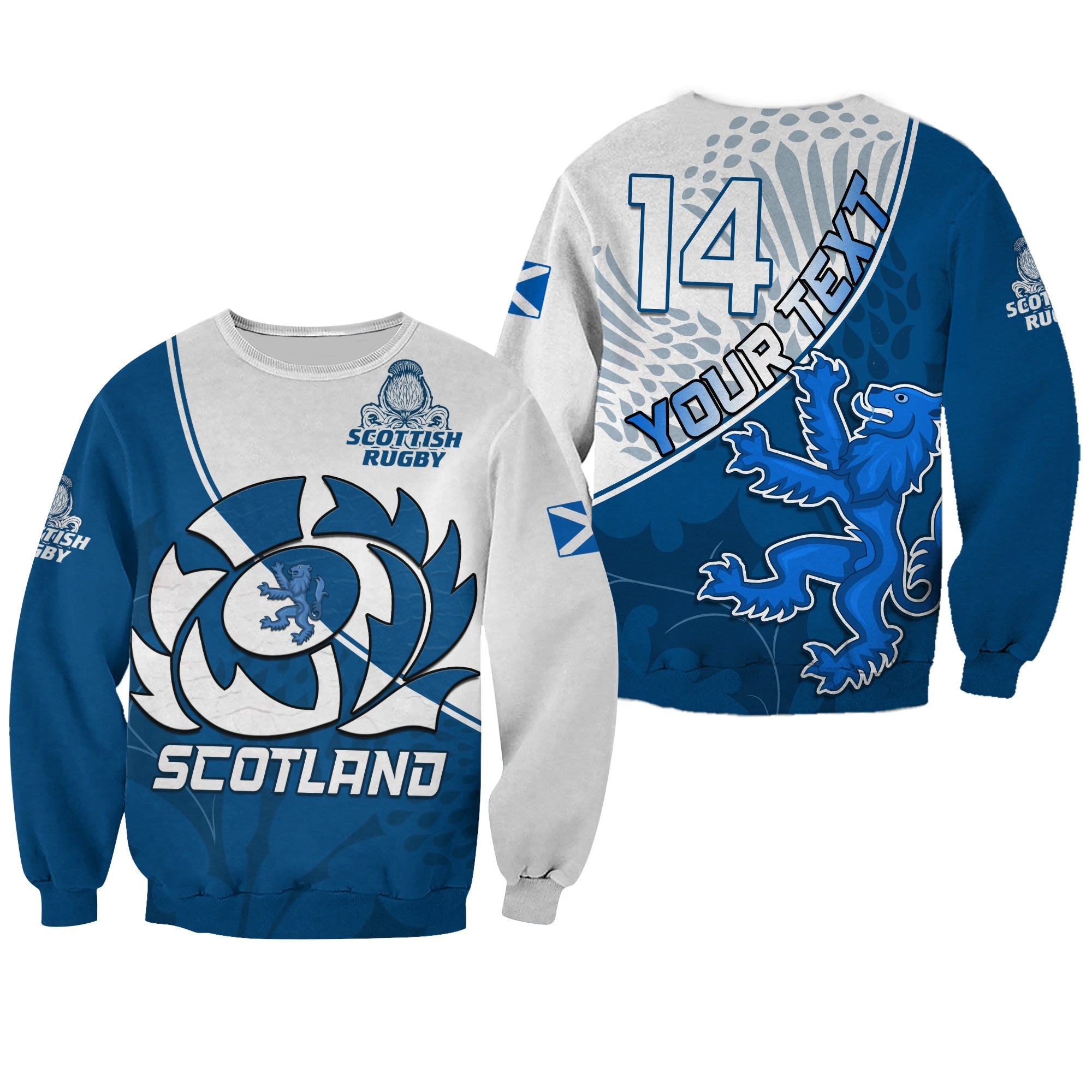 (Custom Text and Number) Scotland Rugby Sweatshirt Scottish Coat Of Arms Mix Thistle Newest Version - Wonder Print Shop
