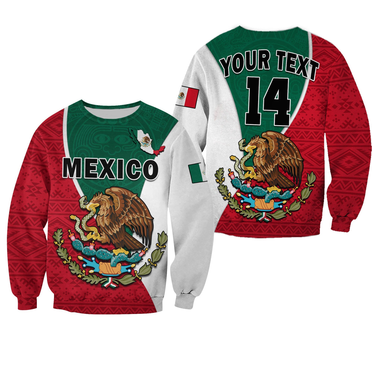 (Custom Text and Number) Mexico Sweatshirt Mexican Aztec Pattern - Wonder Print Shop