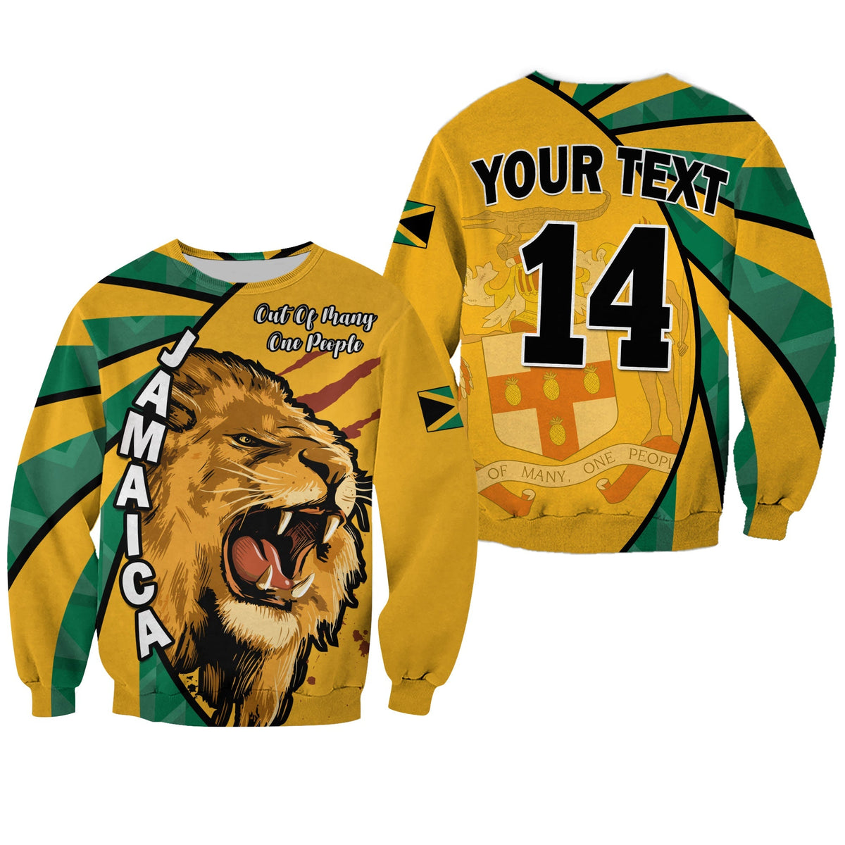(Custom Text and Number) Jamaica Athletics Sweatshirt Jamaican Flag Mix Lion Sporty Style - Wonder Print Shop