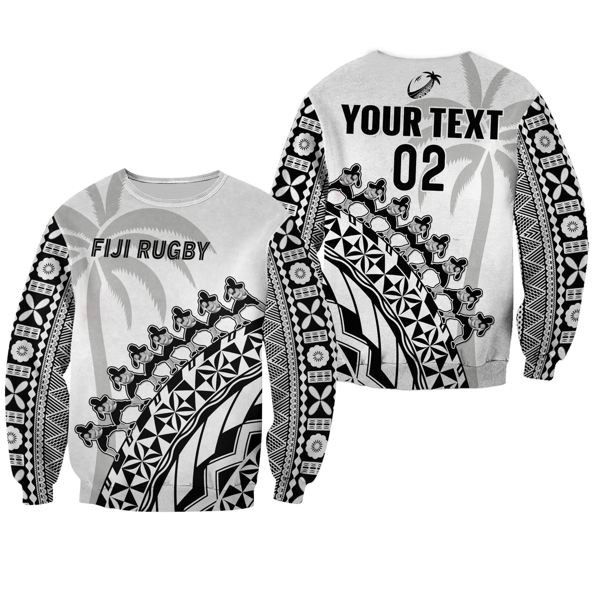 Custom Text And Number Fiji Rugby Sweatshirt Fijian Cibi Dance Tapa Pattern White - Wonder Print Shop