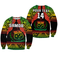 Black rugby sweatshirt with green and red tribal print, crest, and number 14