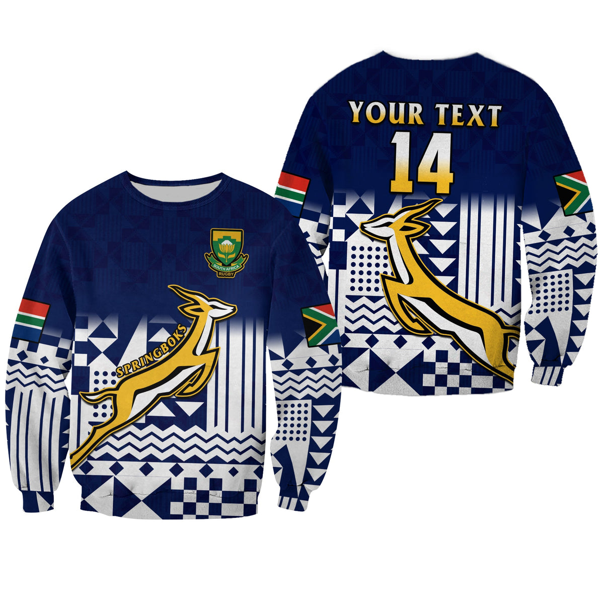 (Custom Text And Number) South Africa Rugby Sweatshirt Outgoing Tour Go Springboks - Wonder Print Shop