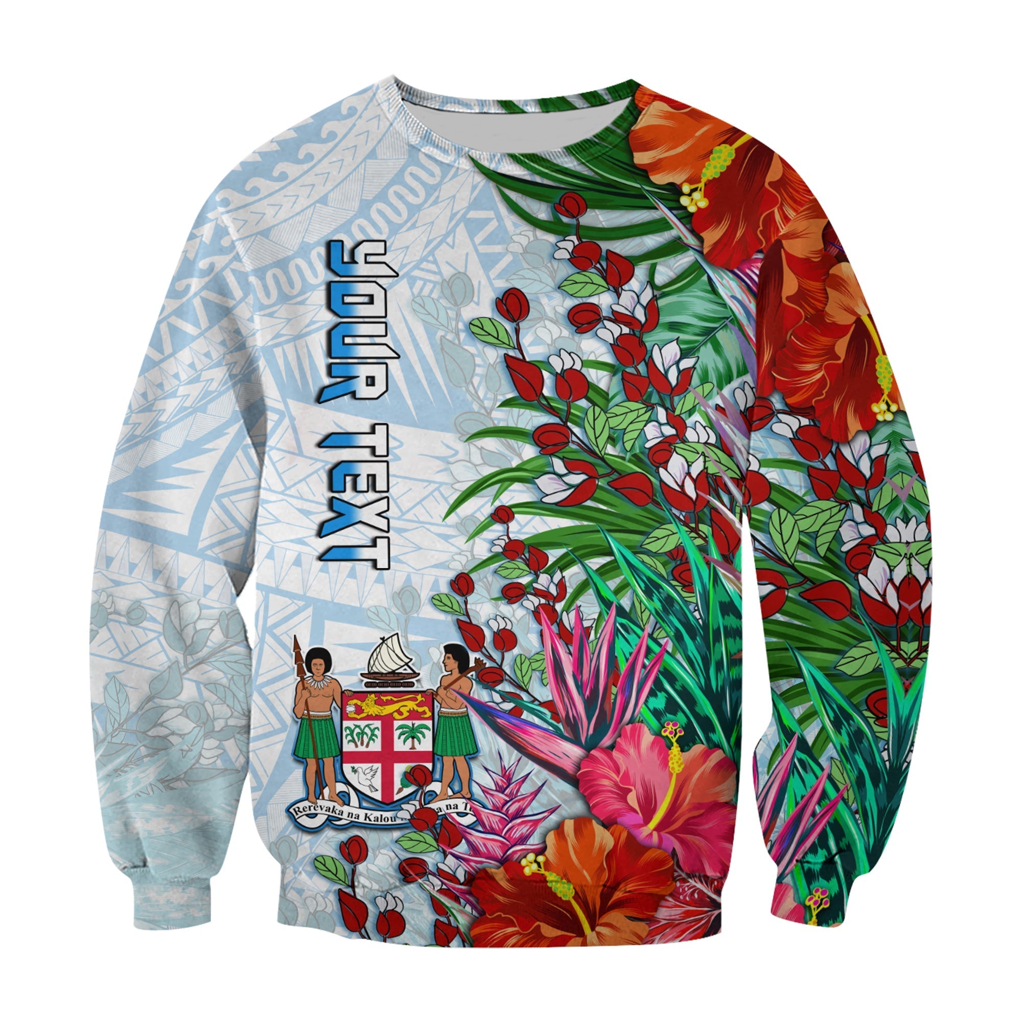 Custom Personalised Fiji Sweatshirt Proud Fijian Tapa mix Tagimoucia Flowers LT13 - Wonder Print Shop