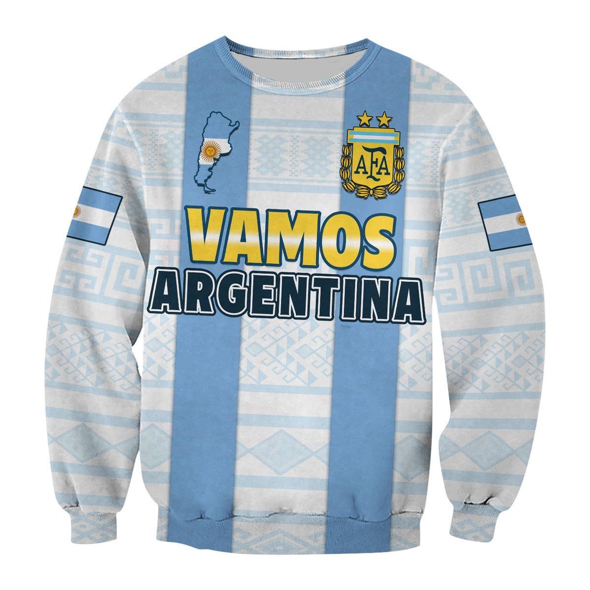 Blue Argentina sweatshirt front view with Vamos Argentina lettering and AFA crest