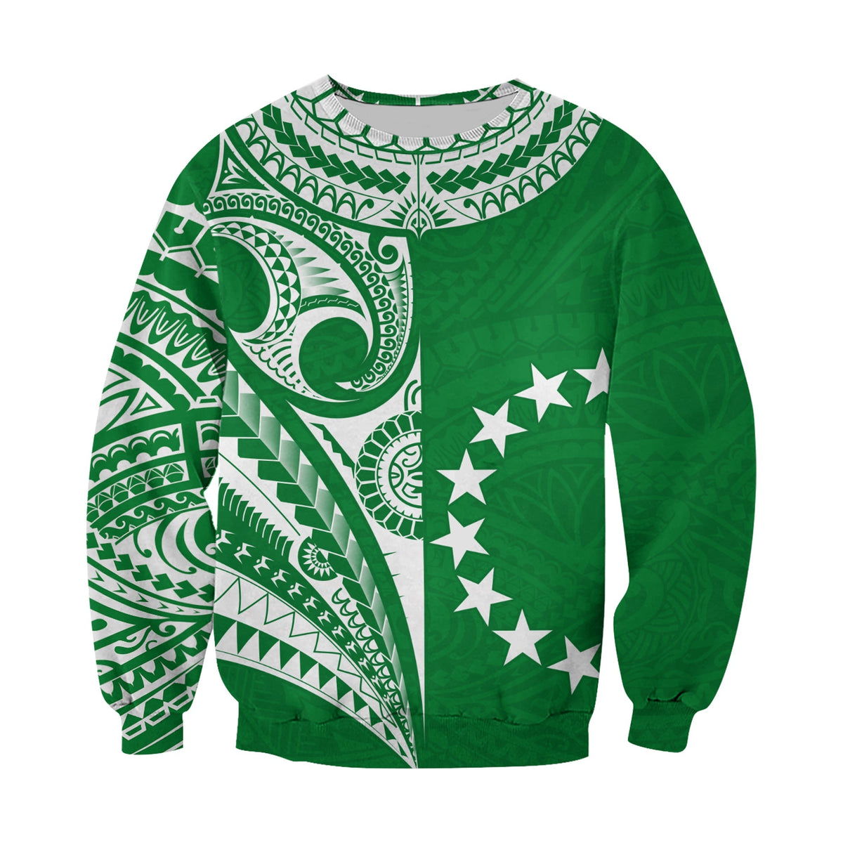 (Custom Text and Number) Cook Islands Tatau Sweatshirt Symbolize Passion Stars Version Green LT13 - Wonder Print Shop