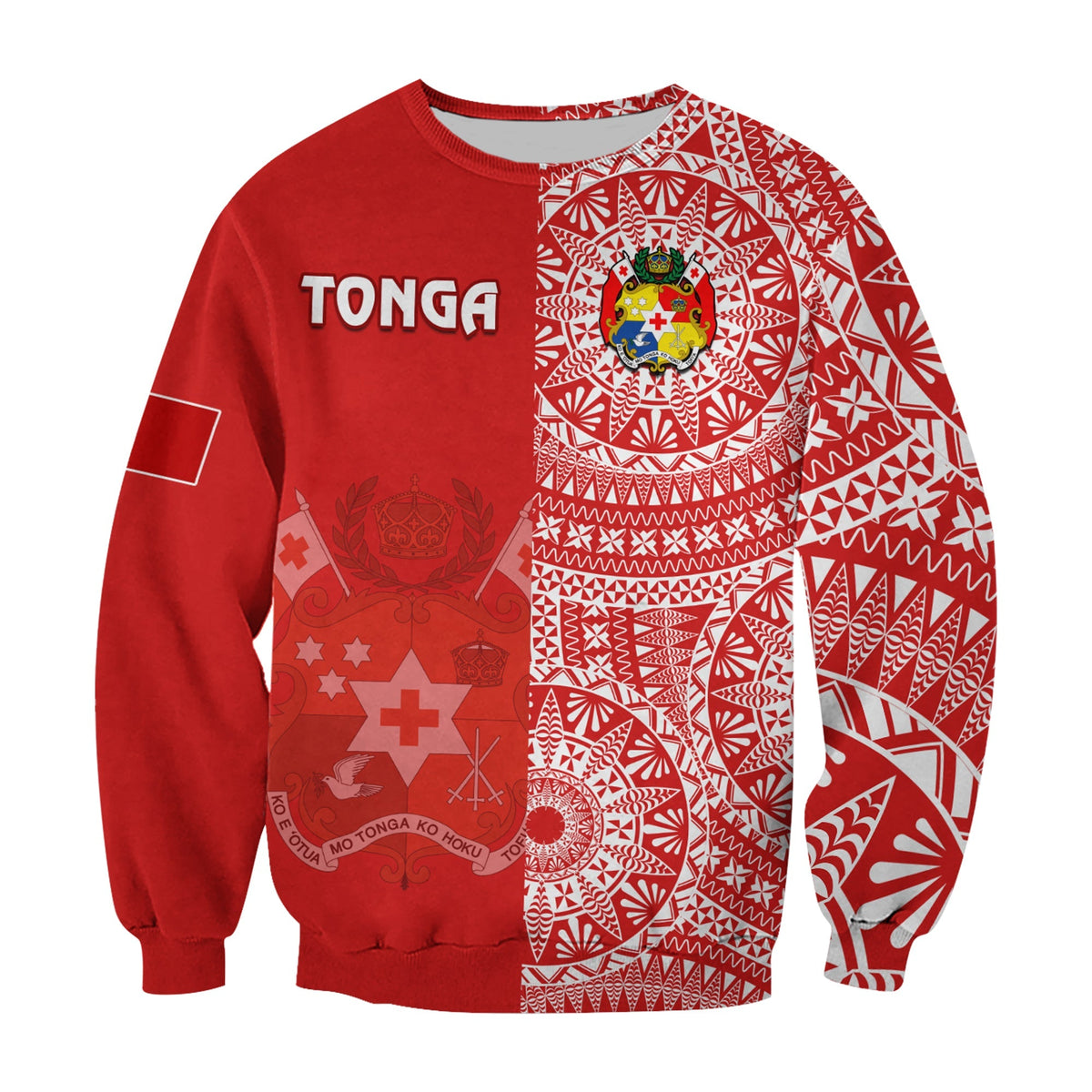 Custom Text And Number Tonga Sweatshirt Tongan Coat Of Arms Ngatu Pattern - Wonder Print Shop