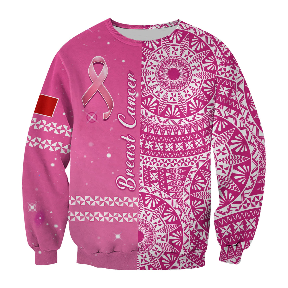 Custom Personalised Tonga Breast Cancer Sweatshirt Tongan Ngatu Pattern No One Fights Alone - Wonder Print Shop