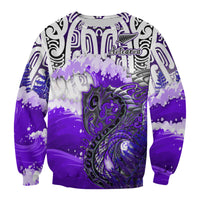 Custom Personalised Manaia Maori Sweatshirt Fern Aotearoa Purple Waves LT13 - Wonder Print Shop