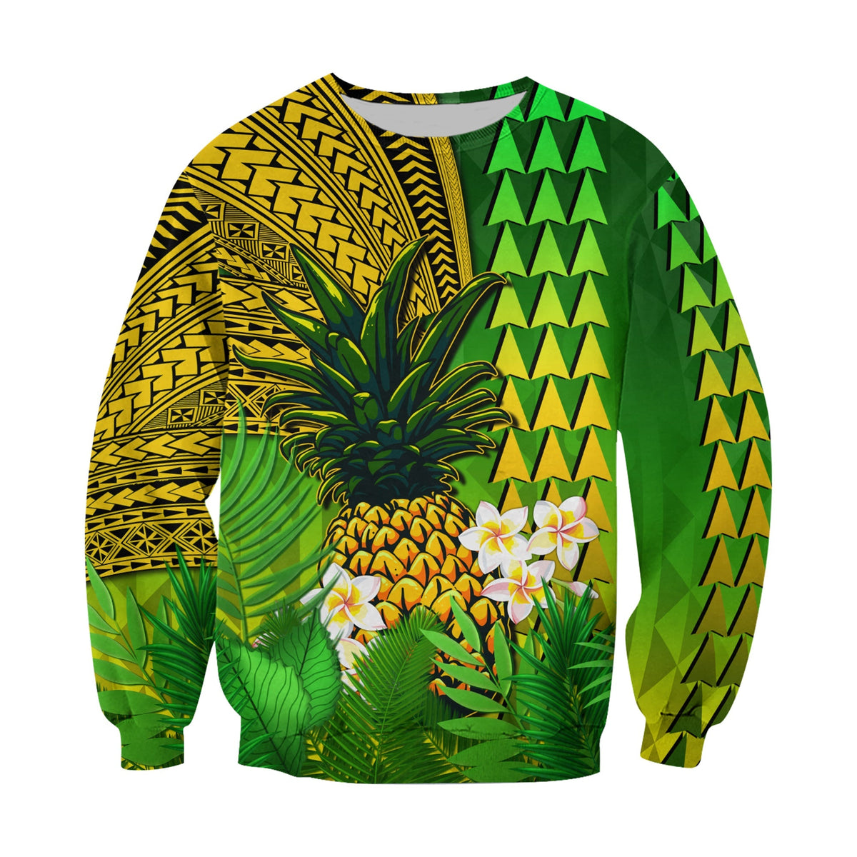 (Custom Personalised) Hawaii Pineapple Sweatshirt Plumeria Frangipani Mix Tribal Pattern LT13 - Wonder Print Shop