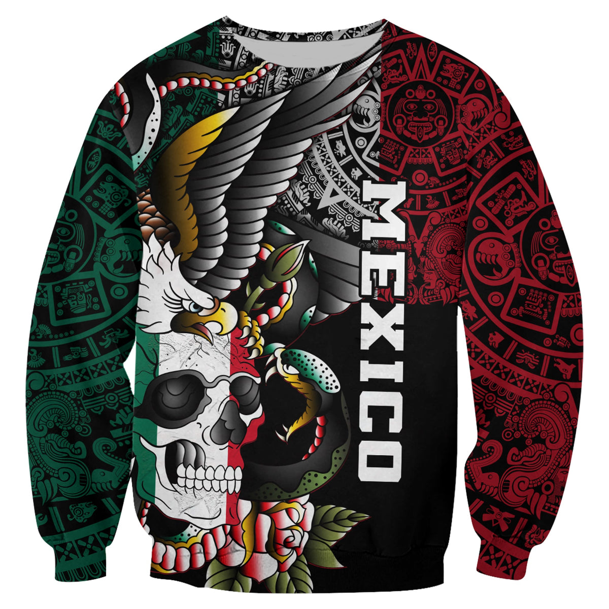 Mexico Sweatshirt Mexican Skull Eagle With Angry Snake - Wonder Print Shop