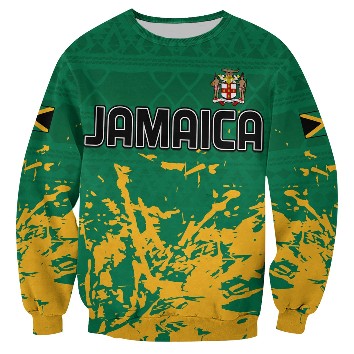Jamaica Athletics Sweatshirt Jamaican Flag With African Pattern Sporty Style - Wonder Print Shop