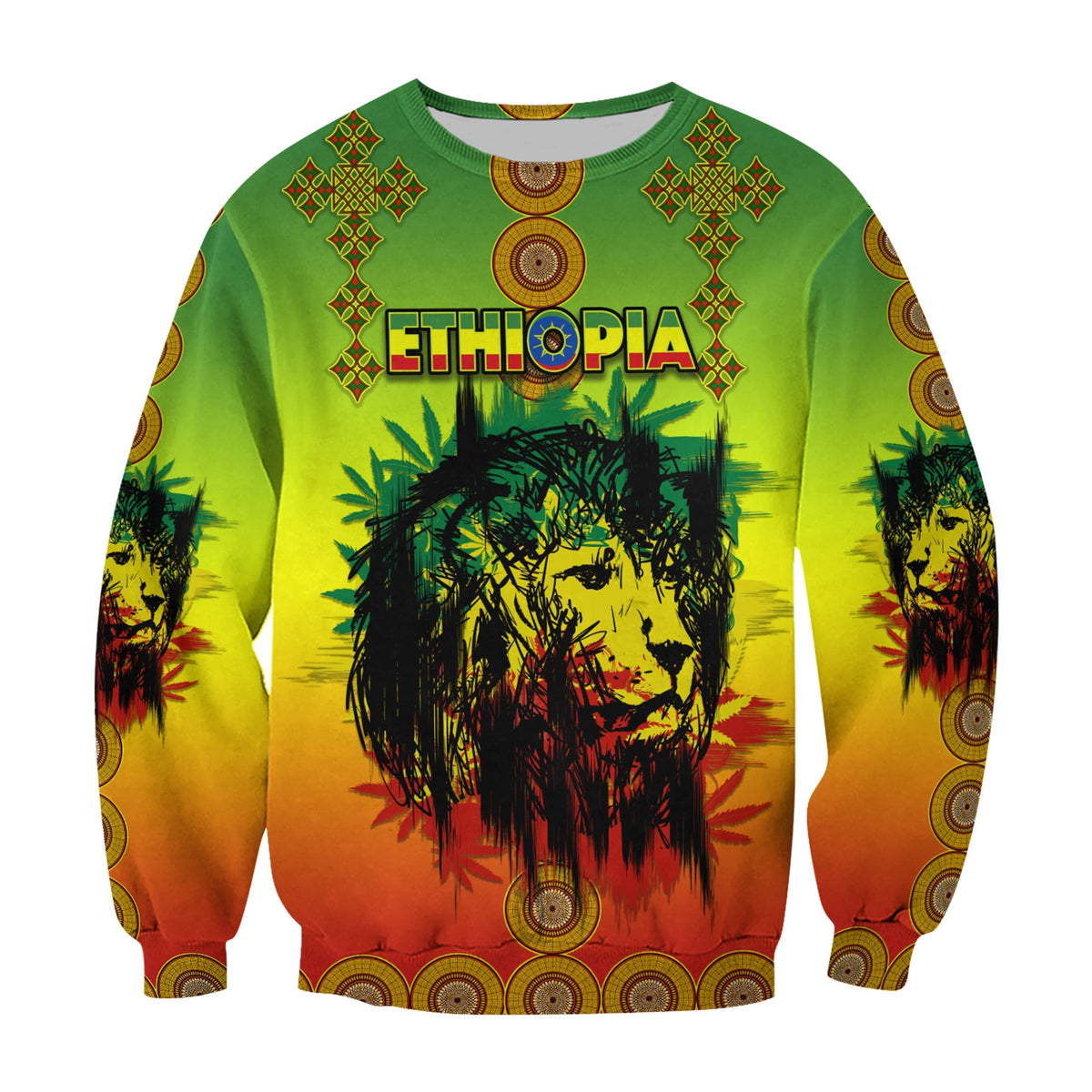 Ethiopia Sweatshirt Cross Mix Lion Colorful Style - Wonder Print Shop