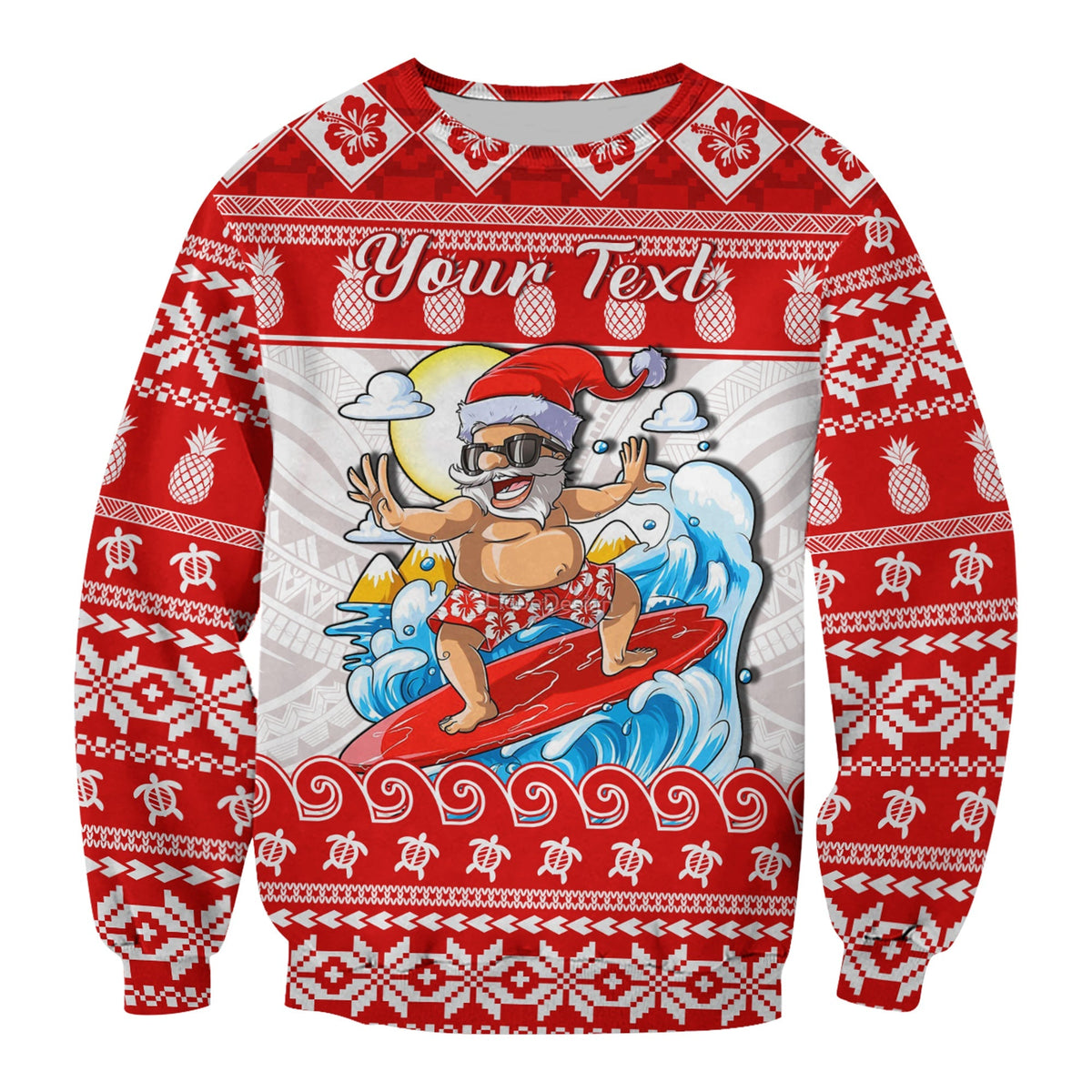 Custom Personalised Hawaii Christmas Sweatshirt Surfing Santa Mele Kalikimaka Polynesian - Wonder Print Shop