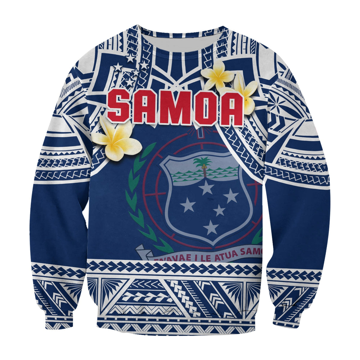 Samoa Sweatshirt Samoan Plumeria Flowers Mix Polynesian Pattern - Wonder Print Shop