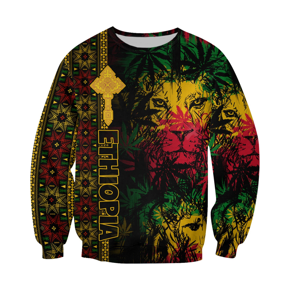 (Custom Personalised) Ethiopia Lion Reggae Sweatshirt Ethiopian Cross LT13 - Wonder Print Shop