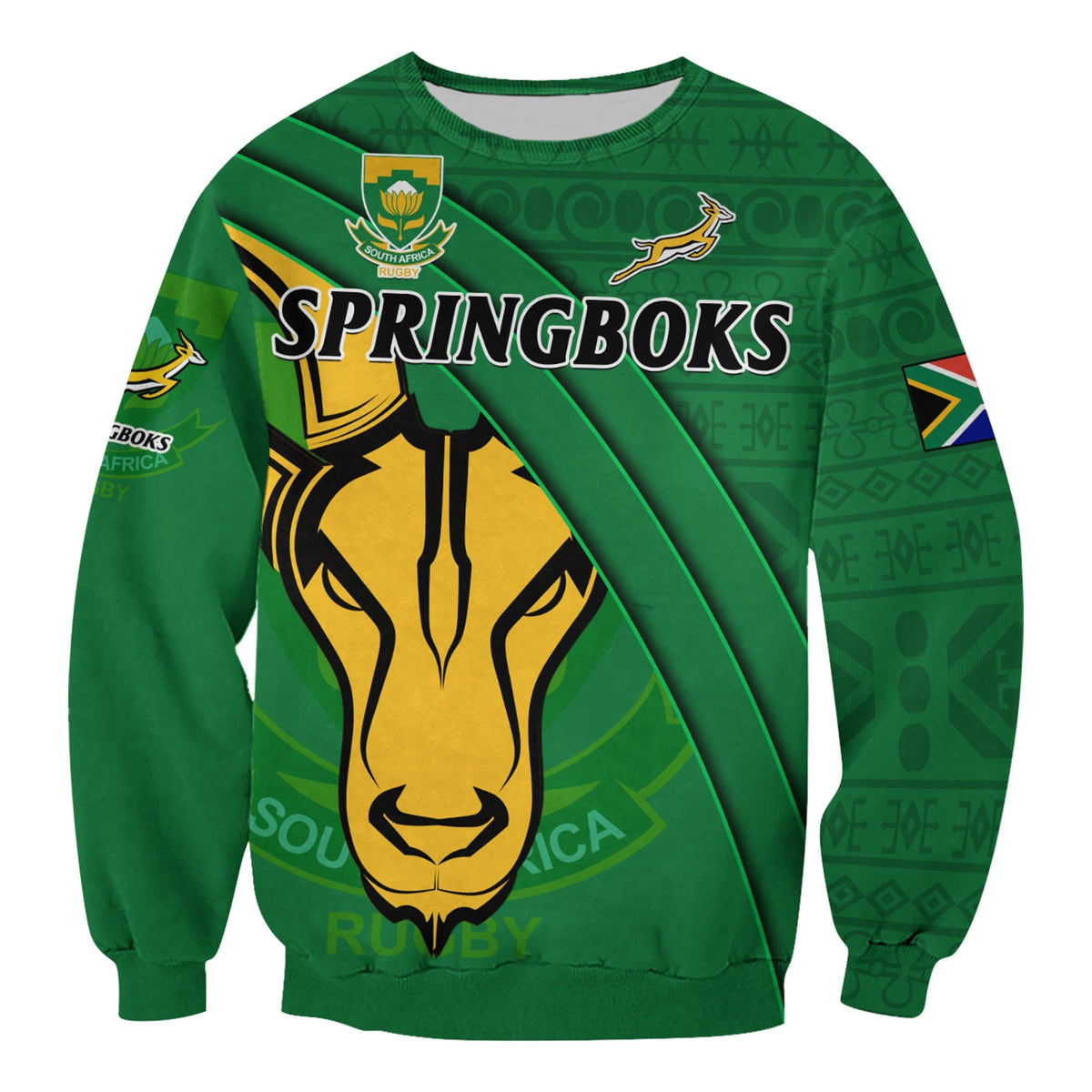 South Africa Rugby Sweatshirt Bokke Springbok With African Pattern Stronger Together - Wonder Print Shop