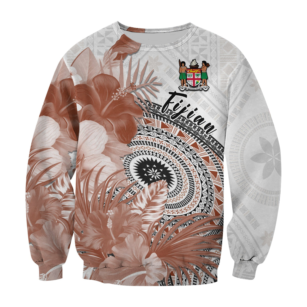 Fiji Tapa Sweatshirt White Fijian Masi Be Loved Hibiscus LT13 - Wonder Print Shop