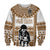 Custom Text And Number Fiji Rugby Sweatshirt Pacific The Bati Brown Fijian Tapa - Wonder Print Shop