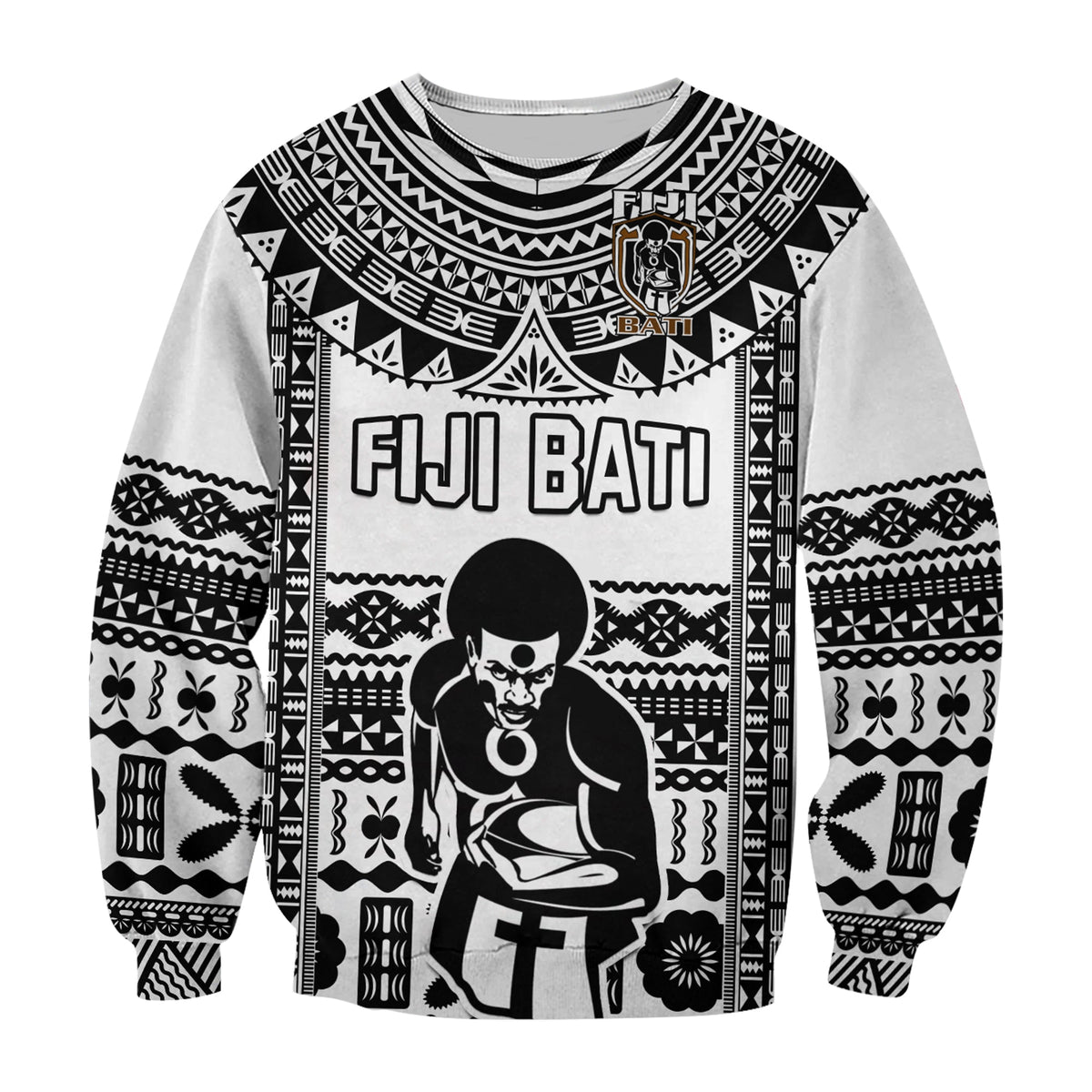 Custom Text And Number Fiji Rugby Sweatshirt Pacific The Bati Black Fijian Tapa - Wonder Print Shop