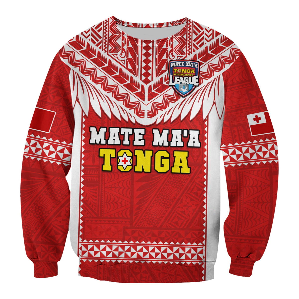 Tonga Rugby Sweatshirt Mate Maa Tonga Pacific Ngatu White - Wonder Print Shop