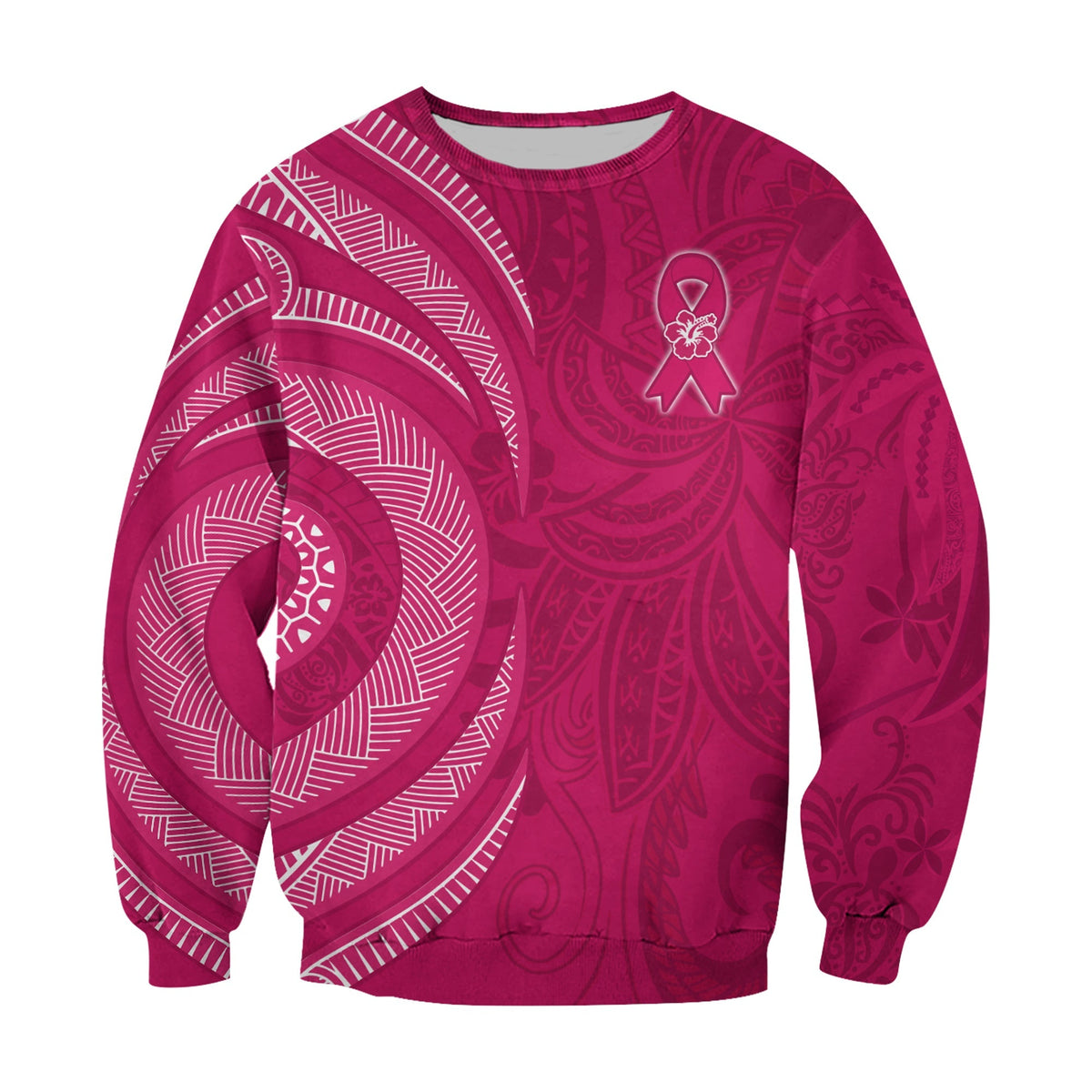 Breast Cancer Awareness Sweatshirt Hibiscus Polynesian No One Fights Alone LT13 - Wonder Print Shop