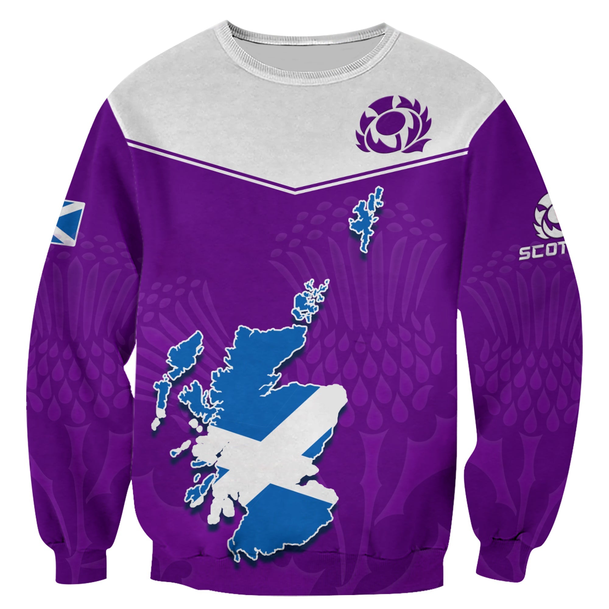 (Custom Personalised) Scottish Rugby Sweatshirt Map Of Scotland Thistle Purple Version - Wonder Print Shop